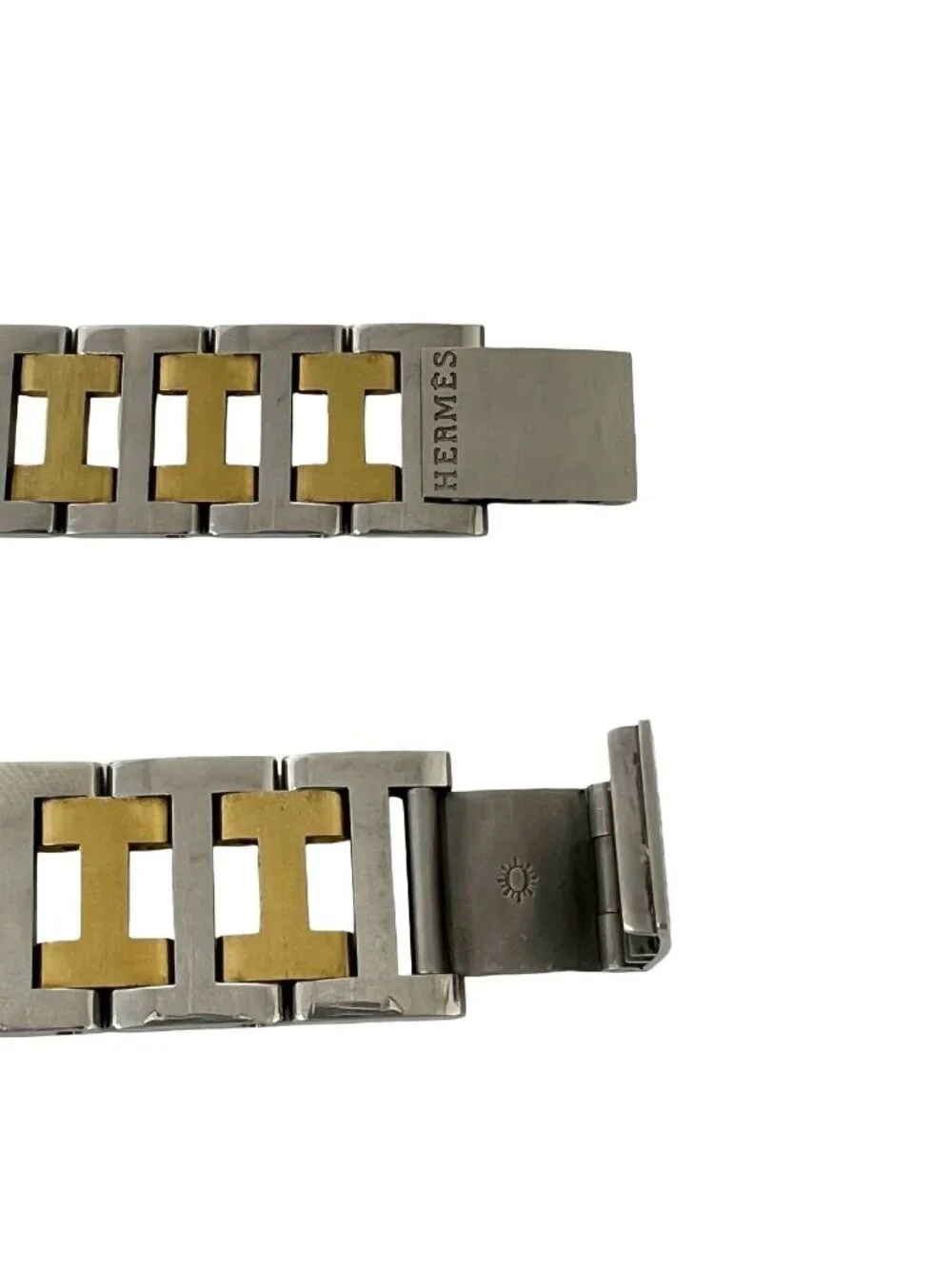 Hermes Clipper Stainless Quartz Watch Wrist Silver Gold